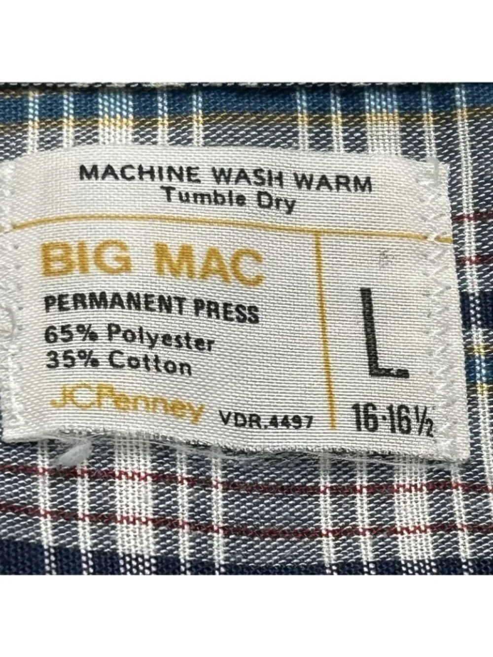 Vintage Big Mac Shirt Mens Large Blue Plaid JCPenney Lightweight Workwear 70s